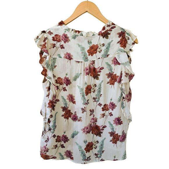 PAIGE Genie Floral Silk Chiffon Ruffle top Size Medium Nude Cream Multi V-neck - Picture 9 of 10